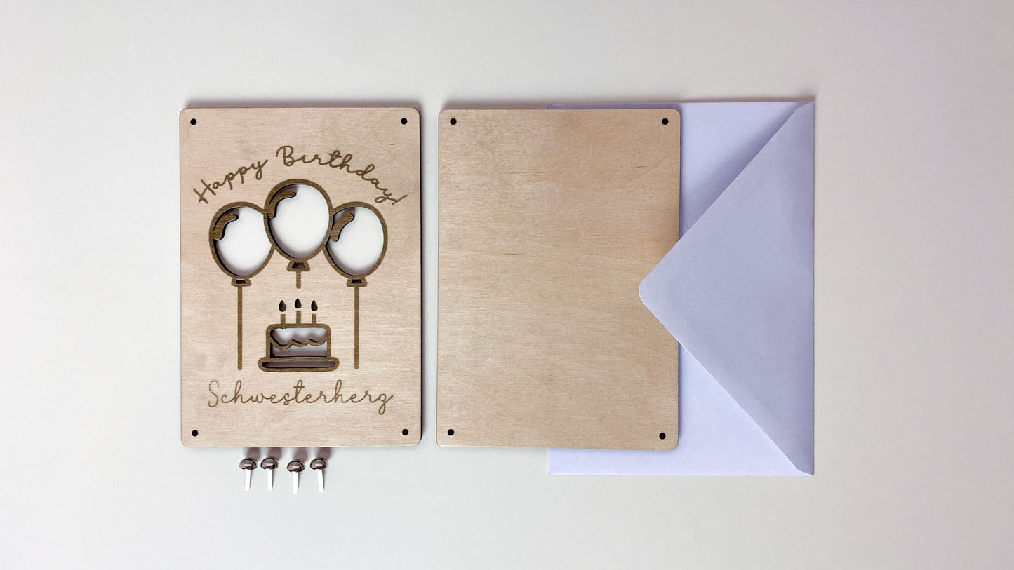 Happy Birthday with Balloons - Wooden Card