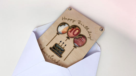 Happy Birthday with Balloons - Wooden Card