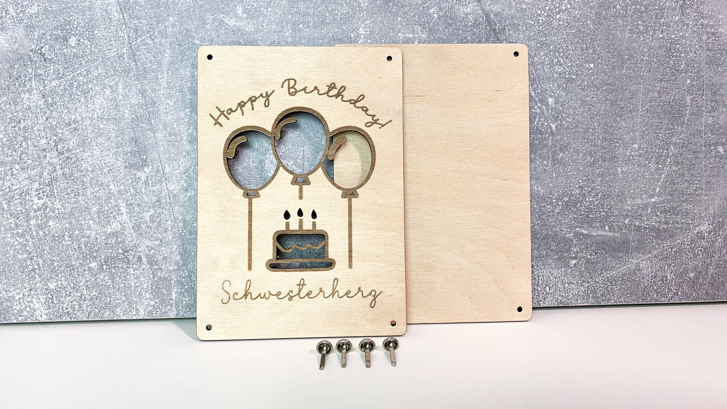 Happy Birthday with Balloons - Wooden Card