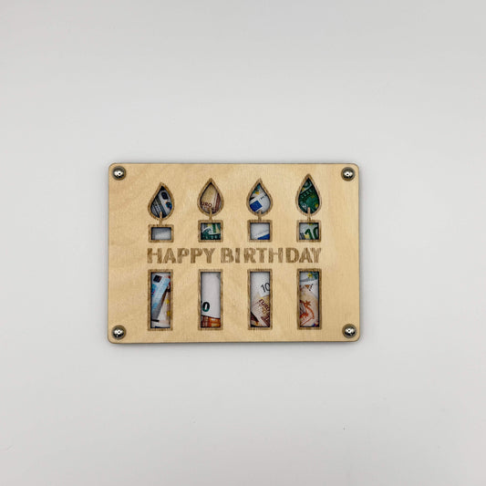 Happy Birthday Kerzen - Holzkarte