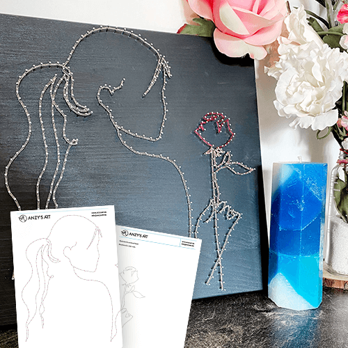 Woman with Rose (Lineart) - String art Template