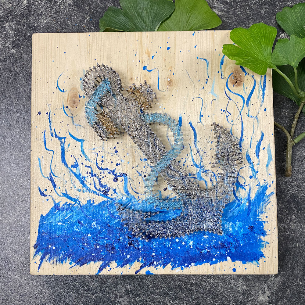 Anzy's Art - Fadenbild / Stringart - Anker mit Acrylhintergrund